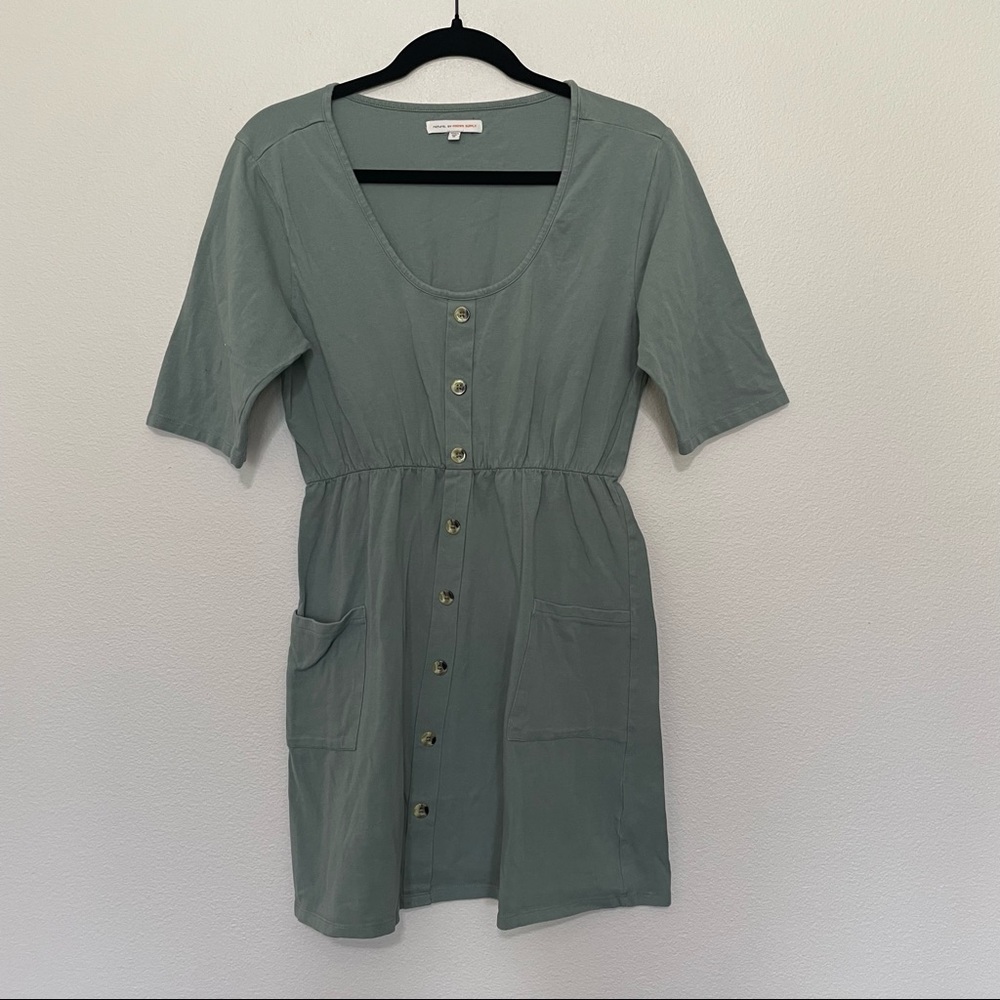 Natural by known supply light olive green faux button front mini dress sz.M